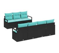 vidaXL Ensemble de Canapés 8 pcs Noir et Turquoise polyrotin, Canapé de Jardin Chic, Collection de Salon extérieure Moderne, Meubles en rotin résistants, assises durables et polyvalentes