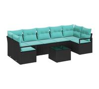 vidaXL Ensemble de Canapés 8 pcs Noir et Turquoise polyrotin, Canapé modulable stylé pour Jardin et terrasse, mobilier en rotin, résistant aux intempéries pour se détendre