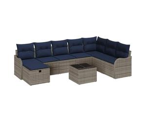 vidaXL Ensemble de Canapés 9 pc 8-Nombre de Places Gris et Marine | Parfait pour tous les espaces, Un coup d'éponge et c'est bon, Fait pour durer, du vrai savoir-faire