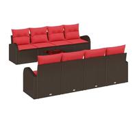 vidaXL Ensemble de Canapés 9 pcs Marron et Rouge Polyester, Ensemble de Salon Moderne, canapé d'extérieur Durable, mobilier élégant pour Le Jardin, Design Minimaliste