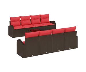 vidaXL Ensemble de Canapés 9 pcs Marron et Rouge Polyester, Ensemble de Salon Moderne, canapé d'extérieur Durable, mobilier élégant pour Le Jardin, Design Minimaliste