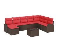 vidaXL Ensemble de Canapés 9 pcs Marron et Rouge polyrotin, Jardin et terrasse, canapé modulaire en rotin, Chaise Longue légère, Set détente pour l'extérieur