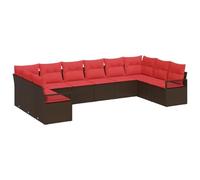 vidaXL Ensemble de Canapés avec Coussin 10 pcs Marron polyrotin, Ensemble de canapé de Jardin, rectangulaire, Moderne, modulable, résistant aux UV, mobilier extérieur, Table réglable