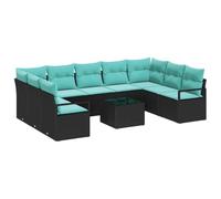 vidaXL Ensemble de Canapés avec Coussin 10 pcs Noir polyrotin, Canapé de Jardin et terrasse, modulable et stylé, en Poly Rattan résistant, Parfait pour l'extérieur