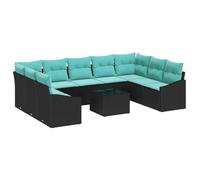 vidaXL Ensemble de Canapés avec Coussin 10 pcs Noir polyrotin, Canapé d'extérieur Moderne, sectionnel rectangulaire, résistant aux intempéries, mobilier Durable pour Jardin et terrasse