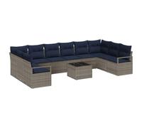 vidaXL Ensemble de Canapés avec Coussin 11 pcs Gris polyrotin, Ensemble de canapé de Jardin, rectangulaire, Moderne, modulable, résistant aux UV, mobilier extérieur, Table réglable