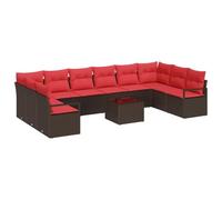 vidaXL Ensemble de Canapés avec Coussin 11 pcs Marron polyrotin, Canapé de Jardin, Salon Moderne, rectangulaire, résistant aux UV, léger, modulaire, Parfait pour se détendre