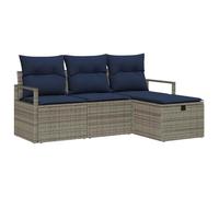 vidaXL Ensemble de Canapés avec Coussin 4 pcs Gris et Marine polyrotin, Canapé de Jardin et terrasse, Moderne, résistant, léger, Anti-UV, Espace de Rangement, Parfait pour l'extérieur