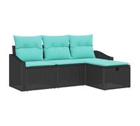 vidaXL Ensemble de Canapés avec Coussin 4 pcs Noir Poly rotin, Canapé d'extérieur modulable, Durable en Poly rotin, résistant aux UV, avec Rangement Pratique, Confort Optimal