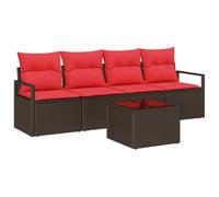vidaXL Ensemble de Canapés avec Coussin 5 pcs Beige et Rouge polyrotin, Meubles modulaires Modernes pour Jardin et terrasse, canapé léger, résistant aux UV, assises Confortables