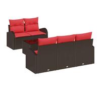 vidaXL Ensemble de Canapés avec Coussin 6 pcs Marron Polyester, Jardin et terrasse, mobilier Moderne modulaire de Plein air, Ensemble de canapés en Poly rotin, Espace détente UV résistant