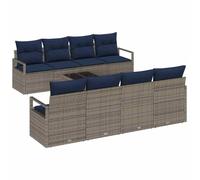 vidaXL Ensemble de Canapés avec Coussin 7 pcs Gris et Bleu polyrotin, Ensemble Canapé de Jardin et Terrasse, Moderne, Durable, Léger, Résistant aux UV, Confortable Mobilier d'Extérieur