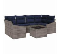 vidaXL Ensemble de Canapés avec Coussin 7 pcs Gris et Marine polyrotin, Canapé de Jardin et de terrasse élégant, Meuble Lounge Moderne, mobilier résistant, sièges Confortables