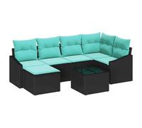 vidaXL Ensemble de Canapés avec Coussin 7 pcs Noir polyrotin, Ensemble de Meubles de Jardin, canapé Moderne, rectangulaire, léger, résistant aux UV, sièges Flexibles, Table Ajustable