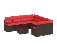 vidaXL Ensemble de Canapés avec Coussin 9 pcs Beige et Rouge polyrotin, Canapé d'extérieur Moderne, rectangulaire, résistant, léger, avec rangements pour patios