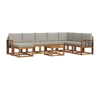 vidaXL Ensemble de canapés d'extérieur 9 pcs Gris Naturel et Clair, Canapé modulaire de jardin, mobilier d'extérieur durable, assise en bois d'acacia, salon de patio confortable, agencement sectionnel