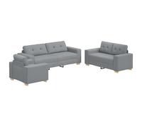 vidaXL Ensemble de Canapés avec Coussin avec Oreiller Gris Tissu, Salon, Ensemble Canapé Moderne, Tissu Résistant, 3 Pièces, Coussins Chic, Décor Minimaliste