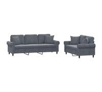 vidaXL Ensemble de Canapés avec Coussins 2 pcs, Canapés avec Accoudoirs et Dossier, Ensemble de Meubles, Mobilier de Salon, Moderne, Gris Foncé Velours