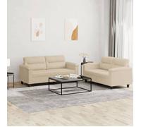 vidaXL Ensemble de canapés 2 pcs avec coussins crème tissu microfibre