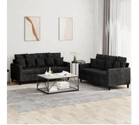 vidaXL Ensemble de canapés 2 pcs avec coussins, accoudoirs et dossier – Noir velours