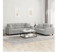 vidaXL Ensemble de canapés 2 pièces - tissu microfibre avec coussins - gris clair