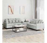 vidaXL Ensemble de canapés 2 pcs avec coussins, accoudoirs et dossier, moderne, velours gris clair