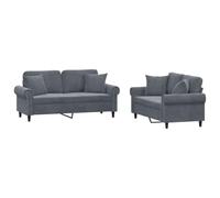 Vidaxl Ensemble De Canapés 2 Pcs Avec Coussins Gris Foncé Velours Gris
