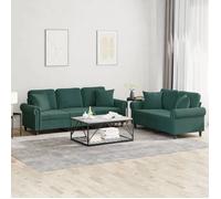 Ensemble de Canapés avec Coussins 2 pcs, Canapés avec Accoudoirs et Dossier, Ensemble de Meubles, Mobilier de Salon, Moderne, Vert Foncé Velours