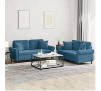 Vidaxl Ensemble De Canapés 2 Pcs Avec Coussins Bleu Velours Bleu