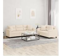 Vidaxl Ensemble De Canapés 2 Pcs Avec Coussins Beige Tissu Microfibre Beige