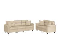 vidaXL Ensemble de Canapés avec Coussins 2 pcs, Canapés avec Accoudoirs et Dossier, Ensemble de Meubles, Mobilier de Salon, Moderne, Crème Tissu Microfibre