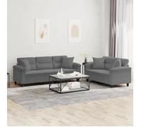 Vidaxl Ensemble De Canapés 2 Pcs Coussins Gris Foncé Tissu Microfibre Gris