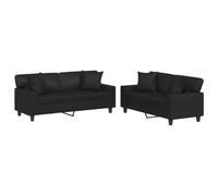 vidaXL Ensemble de Canapés avec Coussins 2 pcs, Canapés avec Accoudoirs et Dossier, Meubles de Salle de Séjour, Moderne, Noir Similicuir
