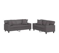 vidaXL Ensemble de Canapés avec Coussins 2 pcs, Canapés avec Accoudoirs et Dossier, Meubles de Salle de Séjour, Moderne, Gris Similicuir