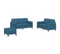 vidaXL Ensemble de Canapés avec Coussins 3 pcs, Canapés avec Accoudoirs, Ensemble de Meubles avec Repose-Pieds Salon, Moderne, Bleu Velours