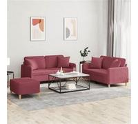 vidaXL Ensemble de Canapés avec Coussins 3 pcs, Canapés avec Accoudoirs, Ensemble de Meubles avec Repose-pieds Salon, Moderne, Rouge Bordeaux Tissu Rouge G