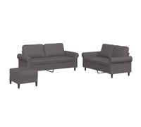 vidaXL Ensemble de Canapés avec Coussins 3 pcs, Canapés avec Accoudoirs, Ensemble de Meubles avec Repose-Pieds Salon, Moderne, Gris Similicuir