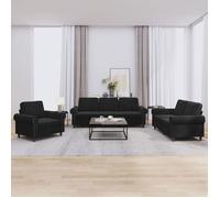 vidaXL Ensemble de canapés 3 pcs 3202175 – Moderne velours noir avec coussins et accoudoirs