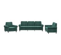 vidaXL Ensemble de Canapés avec Coussins 3 pcs, Canapés avec Accoudoirs, Ensemble de Meubles, Mobilier de Salon, Moderne, Vert Foncé Velours