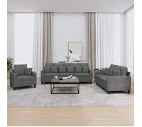 Vidaxl Ensemble De Canapés 3 Pcs Coussins Gris Foncé Tissu Gris