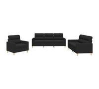 vidaXL Ensemble de Canapés avec Coussins 3 pcs, Canapés avec Accoudoirs, Ensemble de Meubles, Mobilier de Salon, Moderne, Noir Tissu