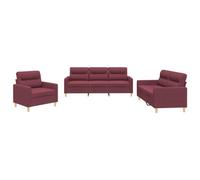 vidaXL Ensemble de Canapés avec Coussins 3 pcs, Canapés avec Accoudoirs, Ensemble de Meubles, Mobilier de Salon, Moderne, Rouge Bordeaux Tissu