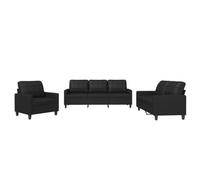 vidaXL Ensemble de Canapés avec Coussins 3 pcs, Canapés avec Accoudoirs et Dossier, Ensemble de Meubles, Mobilier de Salle de Séjour, Moderne, Noir Similicuir