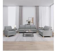 vidaXL Ensemble de canapés 3 pcs 3201242 – avec coussins, accoudoirs et dossier, tissu gris clair