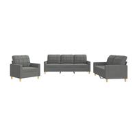 vidaXL Ensemble de Canapés avec Coussins 3 pcs, Canapés avec Accoudoirs et Dossier, Ensemble de Meubles, Mobilier de Salon, Moderne, Gris Foncé Tissu