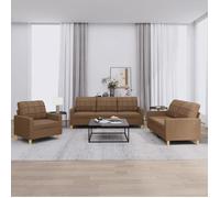 vidaXL Ensemble de canapés 3 pcs avec coussins, accoudoirs et dossier, moderne, Marron tissu