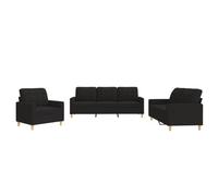 vidaXL Ensemble de Canapés avec Coussins 3 pcs, Canapés avec Accoudoirs et Dossier, Ensemble de Meubles, Mobilier de Salon, Moderne, Noir Tissu