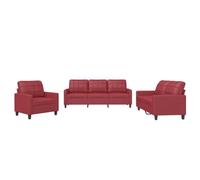 vidaXL Ensemble de Canapés avec Coussins 3 pcs, Canapés avec Accoudoirs et Dossier, Ensemble de Meubles, Mobilier de Salon, Moderne, Rouge Bordeaux Similicuir