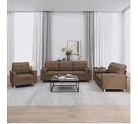 vidaXL Ensemble de canapés 3 pcs avec coussins marron tissu