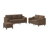 vidaXL Ensemble de Canapés avec Coussins 3 pcs, Canapés avec Accoudoirs et Dossier, Ensemble de Meubles avec Repose-Pied Salon, Moderne, Marron Tissu